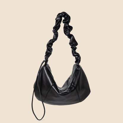 Pleated Shoulder Strap Retro Soft Leather Shoulder Bag