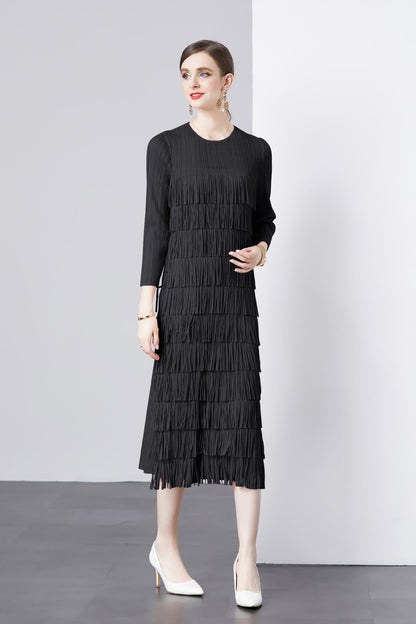 Three Quarter Sleeve Cake Dress Pleated