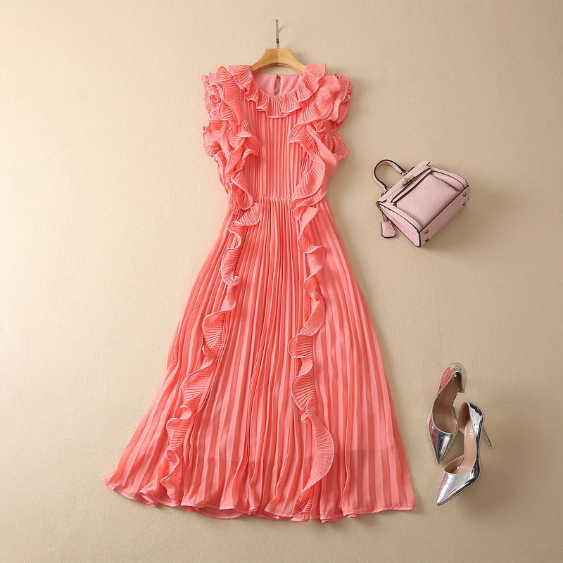 Wave Ruffled Heavy Industry Pleated Strip Pleated Puffy Dress