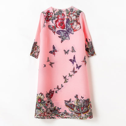 Butterfly Print Rhinestone Loose Temperament Slimming A- Line Skirt