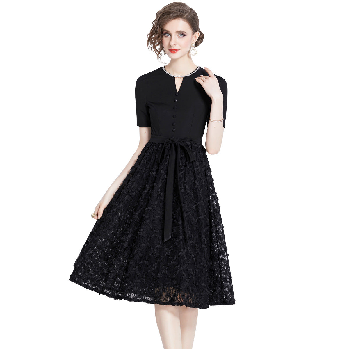 Women's Handmade Rhinestone Large Swing Dress