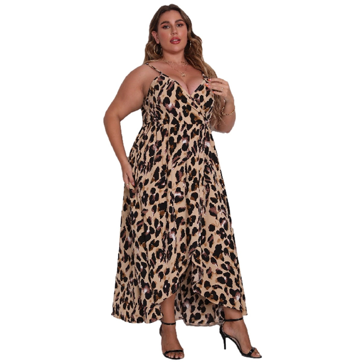 Vestido con estampado de leopardo y tirantes con cuello en V para mujer