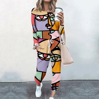 Traje de suéter largo de estilo abstracto para mujer