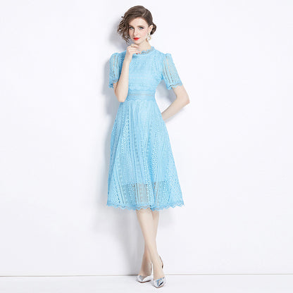 Slimming Hollow Water-soluble Lace Mid-length Dress