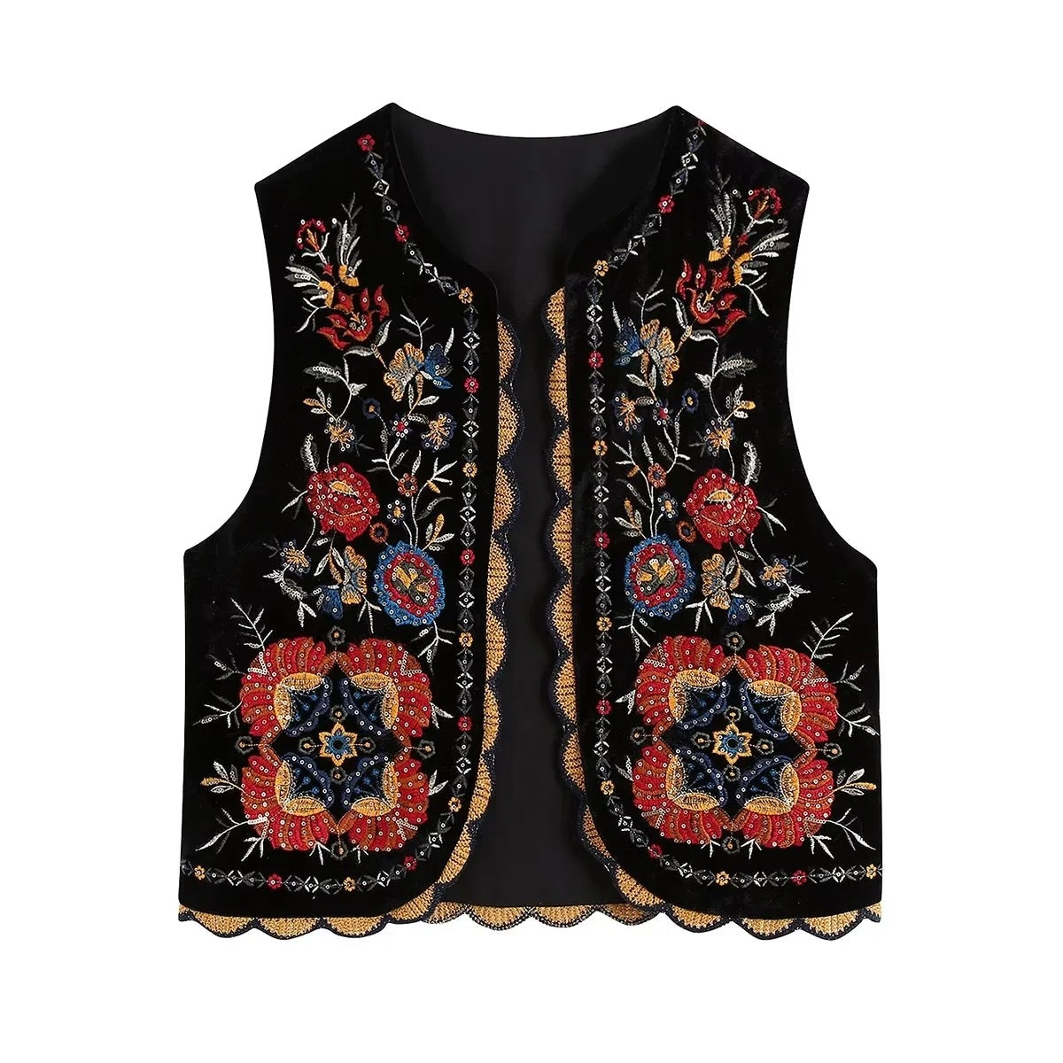 Cross-border Fashion Women's Wear Spring Ethnic Style Sequined Embroidery Vest Jacket