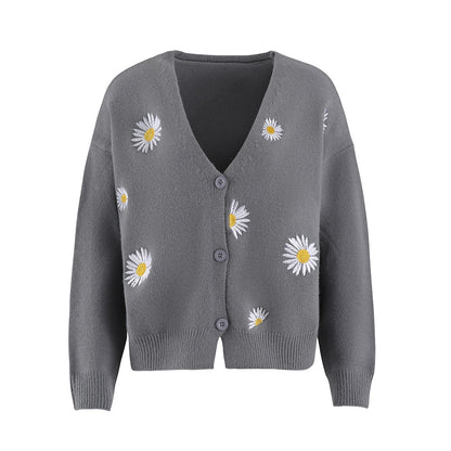 Pull tricoté à simple boutonnage pour femme, manteau brodé King Whyte