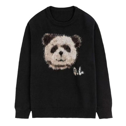 Pull Panda tridimensionnel ample à col rond pour femme