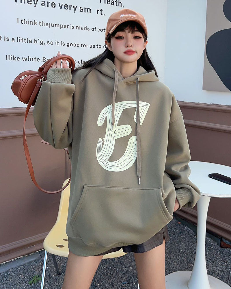 Padded Top Mid-length Velvet Padded Hooded Sweatshirt