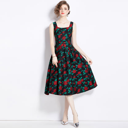 French Retro Floral Skirt Sling