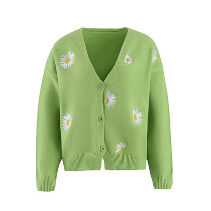 Pull tricoté à simple boutonnage pour femme, manteau brodé King Whyte