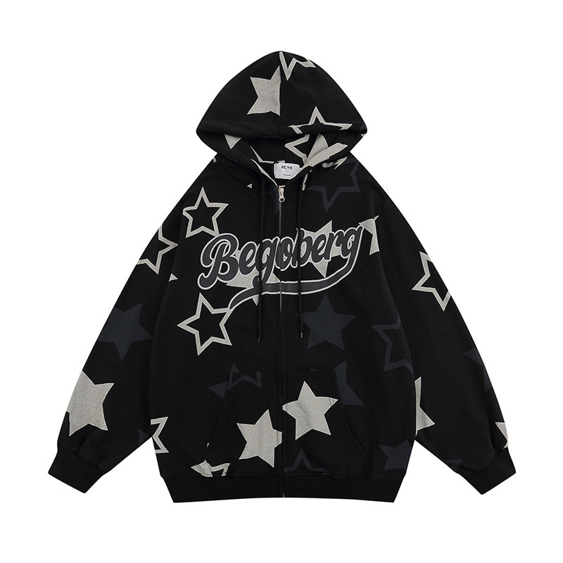 Retro XINGX Printed Zipper Brushed Hoody Men And Women