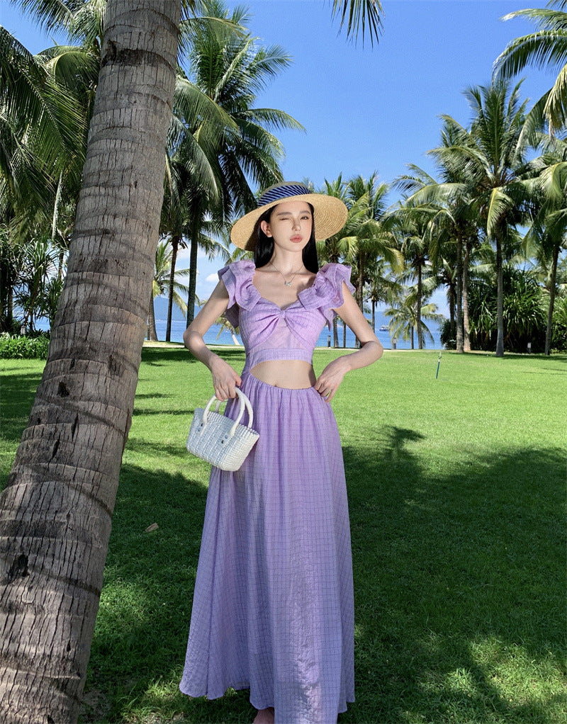 Vestido estilo francés de vacaciones con mangas voladoras