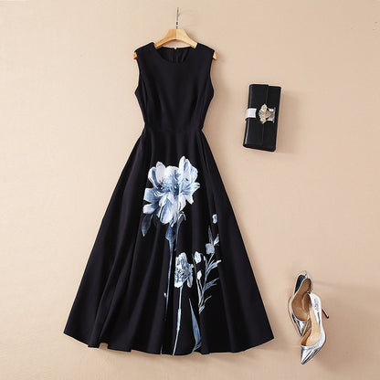 Show Thin Black Flower Swing French Dress