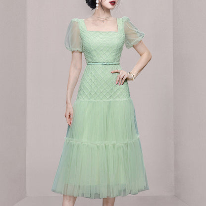 Romantic Diamond Lattice Fungus Mesh Dress