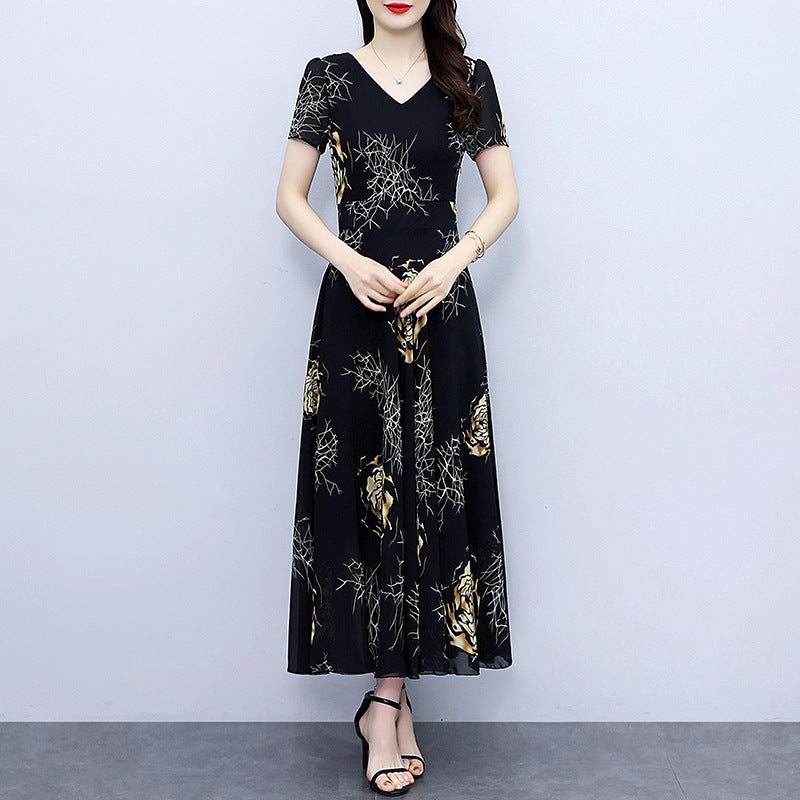 Spring And Autumn Chiffon Floral Dress