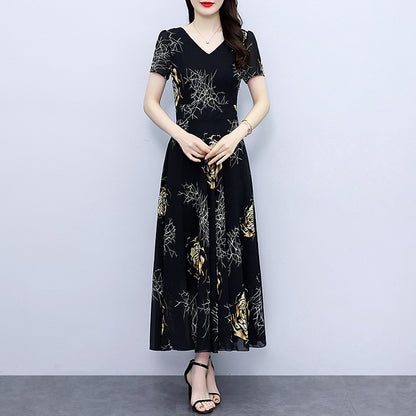 Spring And Autumn Chiffon Floral Dress