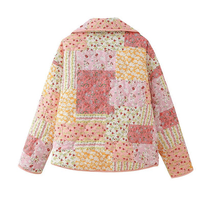 Lapel Fashion Pattern Print Cotton-padded Jacket Coat