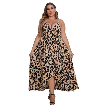 Vestido con estampado de leopardo y tirantes con cuello en V para mujer