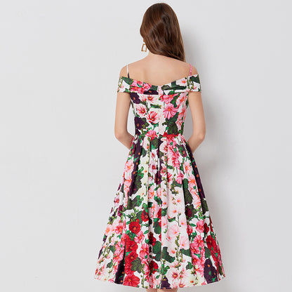 Floral-print Off-shoulder Sling Dress