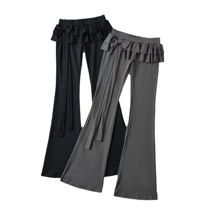 Niche Double-layer Ruffled Ribbon Low Waist Bootcut Trousers