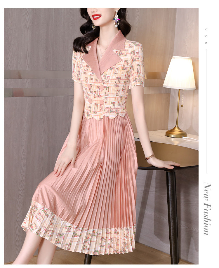 Summer Fake Two-piece Suit Collar Pleated Dress