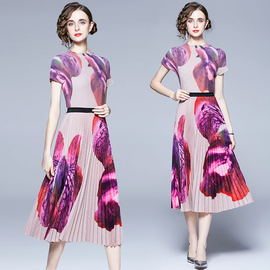 Printed Pleated Fashion Suit Two-piece Set