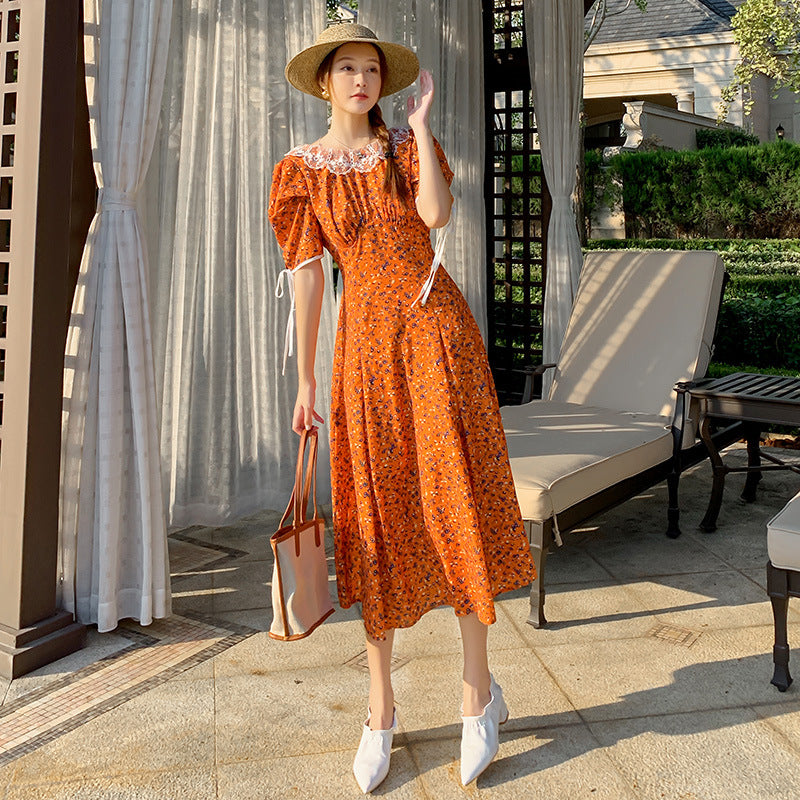 Vestido de encaje sin espalda floral francés para mujer