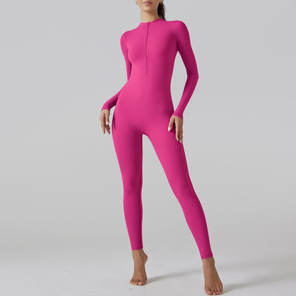 Combinaison longue skinny à fermeture éclair semi-ouverte pour femme