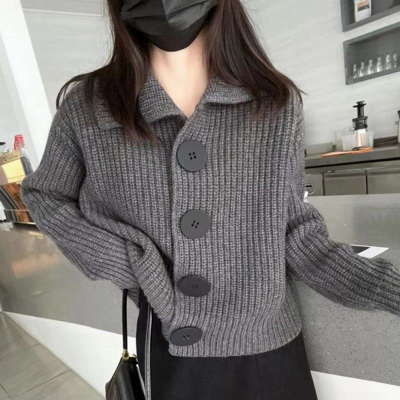 Idle Style Cotton Sweater Coat Women's Wide Loose Lapel