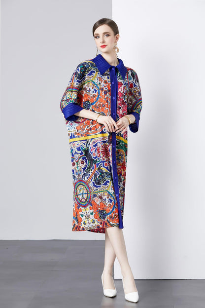 Mid-length Batwing Sleeve Printed Loose Plus Size Dress