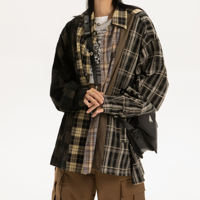 Women's Patchwork Plaid Long-sleeved Shirt Coat