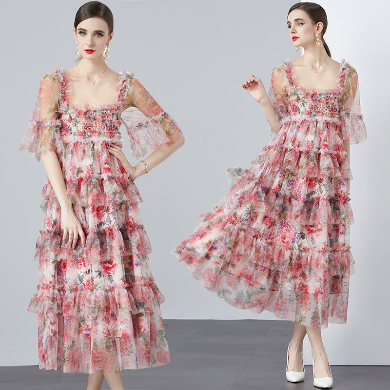 Heavy Industry Net Yarn Printed Cake Dress