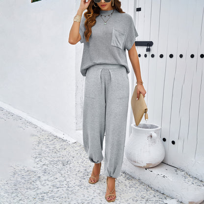 Casual Solid Color Woolen Trousers Suit