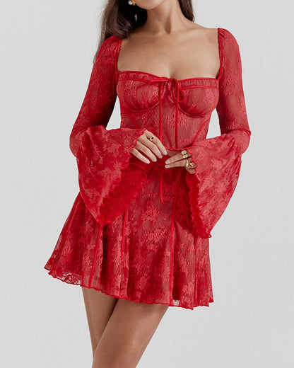 Self-tie Lace Long Sleeve Dress