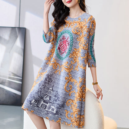 Printing Rhinestone Loose Temperament Slimming A- Line Skirt