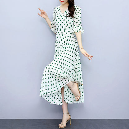 Half Sleeve Polka Dot Expansion Skirt For Vacation Over The Knee Dress