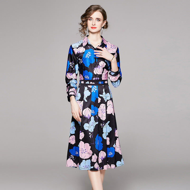 Waist Slimming Positioning Printing Dress