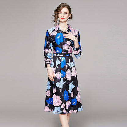 Waist Slimming Positioning Printing Dress