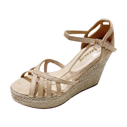 Women's Wedge Super High Heels Platform Hemp Rope Woven Peep Toe Sandals