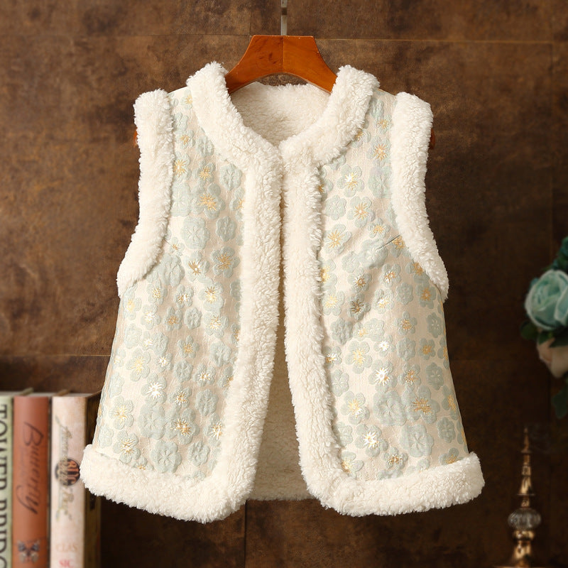 Round Neck Circle Lamb Plush Thickened Warm Cardigan