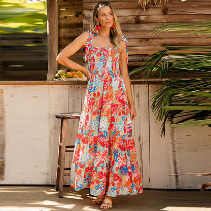 Vestido con volantes Estampado de ocio europeo y americano para mujer