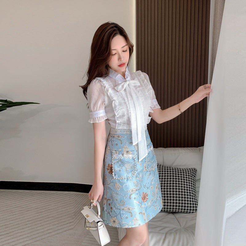 Tied Lotus Leaf Shirt Stitching Fake Two-piece Waist Slimming Temperament Dress