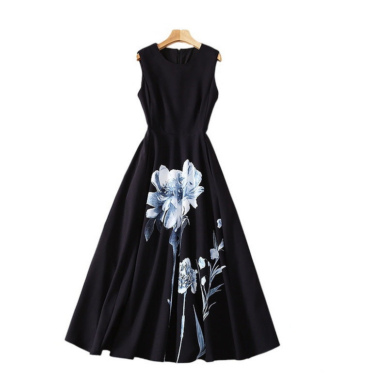 Show Thin Black Flower Swing French Dress