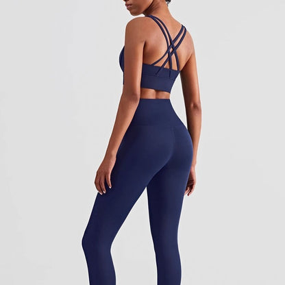 Two-piece Yoga Suit Cross Backless Bra