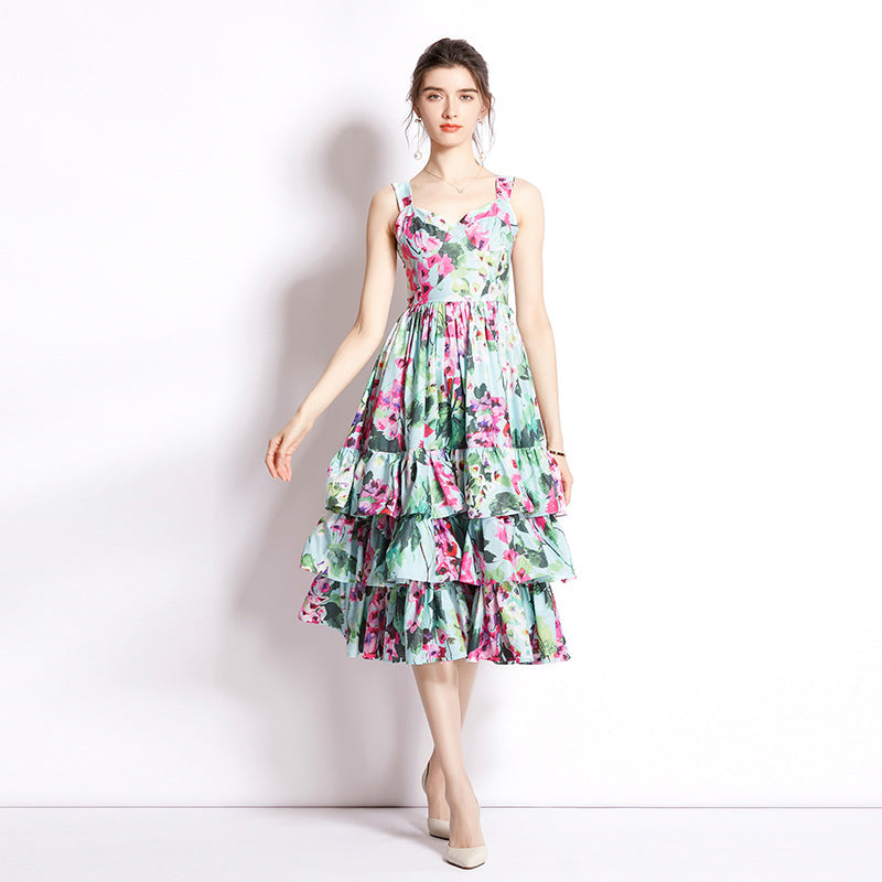 Cake Skirt Printing Slip Dress