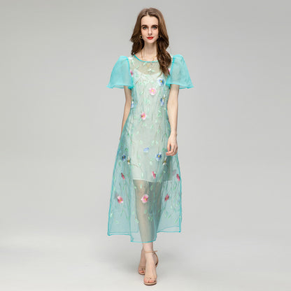 Ruyi Yarn Exquisite Embroidery Floral Two-piece Set Dress