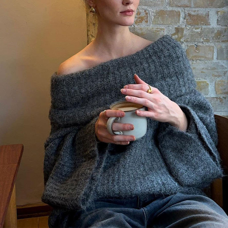 Fashionable Off-shoulder Maillard Sweater