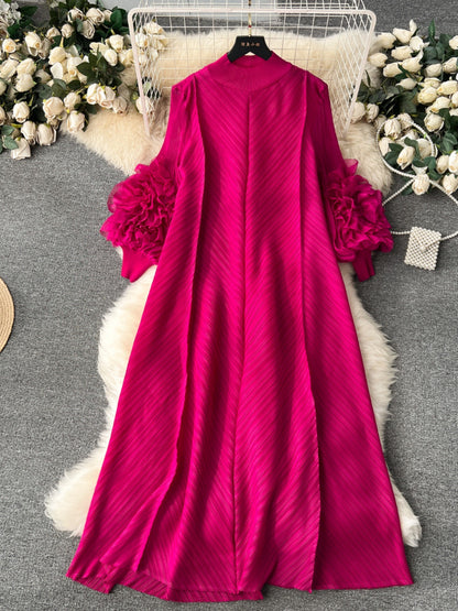 Lightly Mature Three-dimensional Flower Loose Slimming Draping Effect Age-reducing Dress