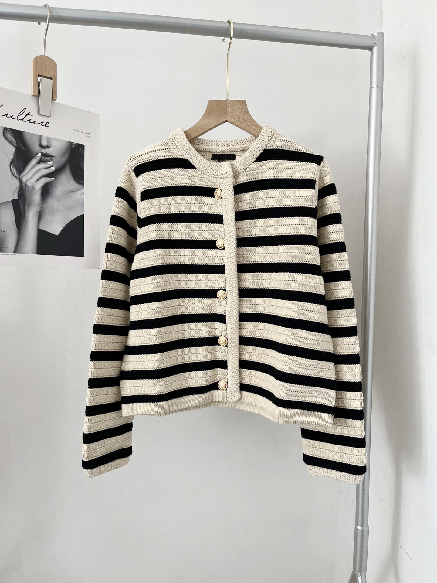 MD Style Women's Autumn New Slim Striped Classic Style Knitted Cardigan Sweater