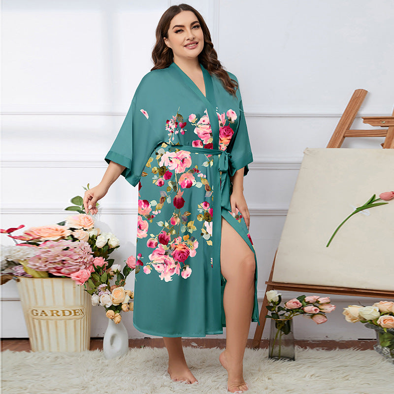 Satin Pajamas Women's Summer Light Luxury Bathrobe Homewear